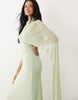 exaggerated cape maxi dress in sage green