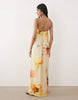 strapless maxi dress in yellow floral print