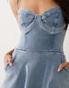TFNC stretch denim cami cup detail full skirt midi dress in blue