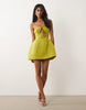 Premium bandeau sculpted mini dress with gold trim in olive