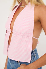 Luck & Trouble Cyan Stripe Halter Top Pink Stripe
