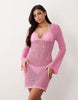 South Beach long sleeve crochet mini dress in pink