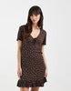 ONLY v-neck mini dress in brown polka dots