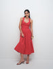 Kaiia exclusive cotton poplin sweetheart neckline button detail dropped v waist midi dress in red
