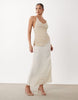 Gina Tricot halterneck asymmetric textured maxi dress with open back in almond milk beige