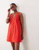 cotton-linen blend v-neck smock mini dress in poppy red