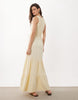 Brave Soul scoop neck shirred bodice maxi dress with tiered skirt in yellow