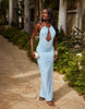 South Beach cut out front halter maxi lace beach dress in blue