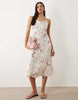 YAS satin cami midi dress in white garden floral print