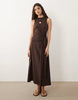 sleeveless midi dress with tie waist in chocolate
