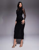mesh twist bust detail halter maxi dress with tie back neck in black