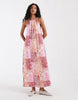 Vero Moda high neck trapeze midi dress in pink paisley patchwork print