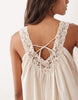 v-neck poplin mini smock sundress with lace overlay in bone