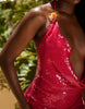 South Beach cowl neck mini sequin beach dress with flower detail in pink