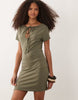 cap sleeve mini dress with keyhole detail in khaki