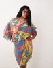 Never Fully Dressed Plus Tilly off shoulder plisse mini dress in kaleidoscope print