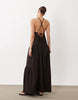 textured halter trapeze maxi dress in chocolate