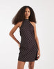 Vero Moda halter neck polka dot mini dress in brown and yellow polka dot print