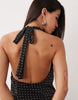 YAS polka dot halterneck maxi dress in black and white