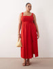 Curve exclusive Selina beach textured cotton shirred maxi sundress in red