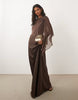 Six Stories Bridesmaid satin square neck chiffon cape detail maxi dress in chocolate