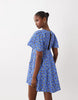 smock T-shirt mini dress in blue ditsy print