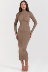 tan knit midi dress