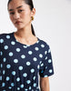 Threadbare jersey short sleeve midi dress in navy and blue polka-dot print