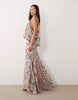 halter neck slouchy dropped waist godet maxi dress in abstract zebra