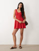 corset waist mini dress in red