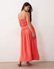 crinkle maxi sundress with shirred dropped waist in red