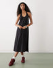 COLLUSION nylon ruched volume halter midi dress in black