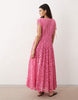 ARRANGE broderie drawstring detail trapeze maxi dress in bright pink