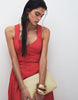 Kaiia exclusive cotton poplin sweetheart neckline button detail dropped v waist midi dress in red
