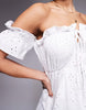 broderie ruffle bardot mini dress in white