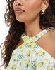 Vero Moda Petite Felicia halter neck tiered maxi dress with corsage detail in lemon print