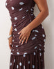 Curve printed polka dot ruched drop waist circle dress with grown on neck in blue