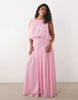 Curve draped gauged ruched waist detail maxi dress in pink