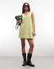 cotton linen v neck smock mini dress in lime