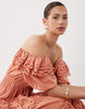 bardot maxi dress with floral broderie in peach