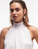 Aria Cove high neck frill detail tiered drape detail mini dress in white