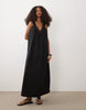 v-neck poplin smock maxi sundress with lace overlay in black