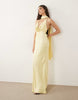 satin cowl neck scarf maxi dress in buttermilk