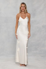 Honeyed Petals Satin Maxi Dress Cream
