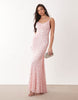 Oh Polly premium embellished open-back floral detailing maxi dress in baby pink