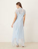 high neck handkerchief hem chiffon maxi dress in soft blue