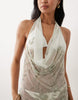 Miss Selfridge beaded cowl neck beach mini dress in sage