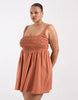 Curve Selina beach textured cotton shirred mini sundress in ginger
