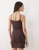 yellow contrast polka dot halter mini dress in brown