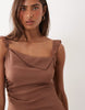 Monki asymmetric ruffles chiffon mini dress in brown